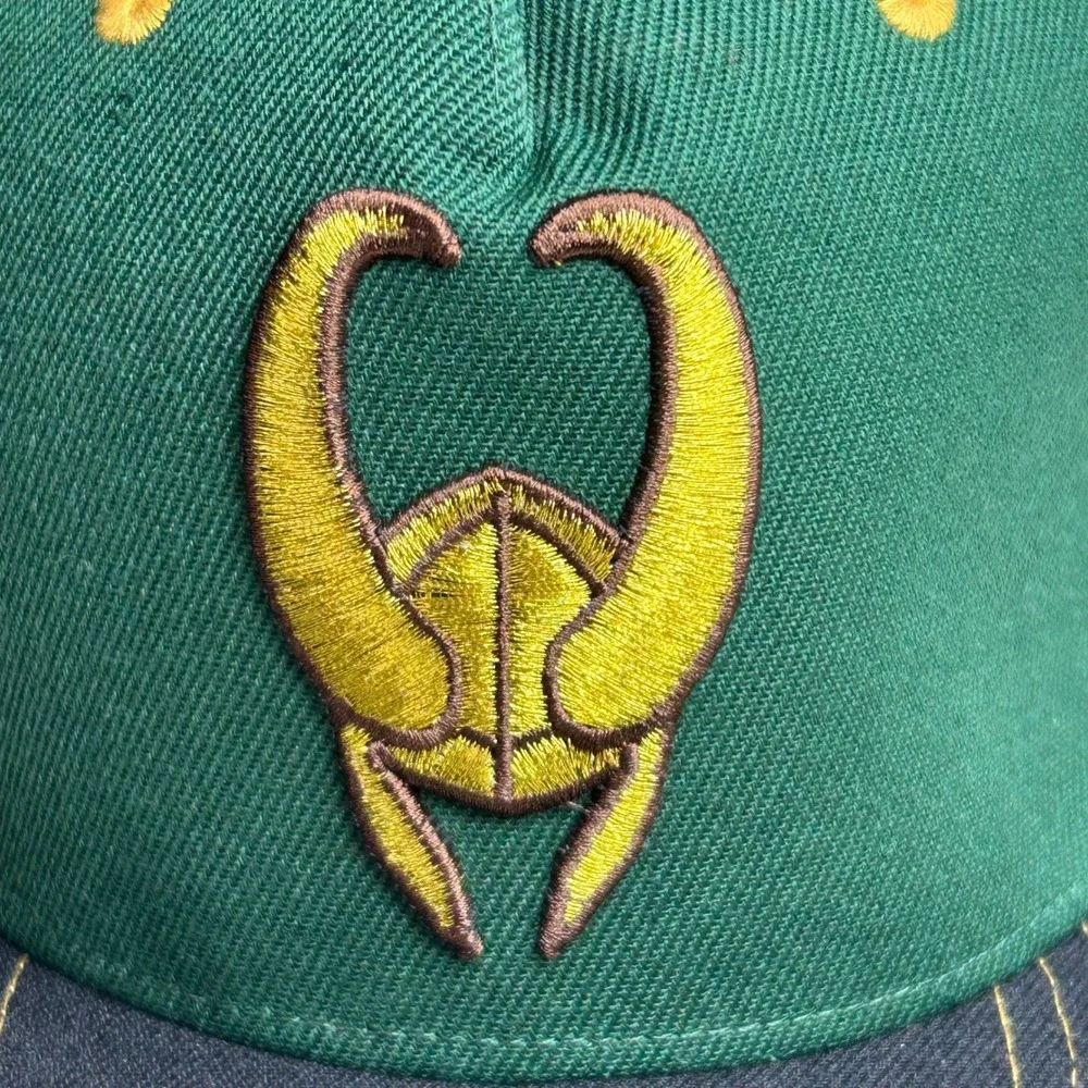Loki Marvel Snapback Hat God of Mischief Horned Helmet Cap Green Gold Men Disney